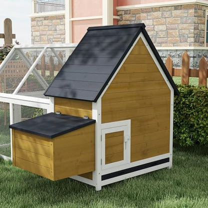 PawHut 65" Chicken Coop Wooden with Detachable Run, Outdoor Chicken House Poultry Cage Hen with Nesting Box, Removable Tray, Roosting Bars, Ramp, for Garden Backyard, Natural - color: Natural