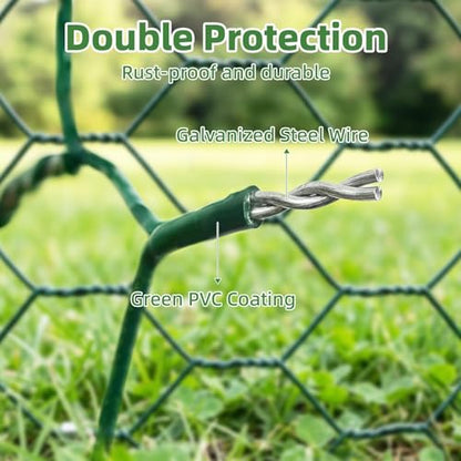 Chicken Wire for Floral Arrangements - Hexagonal Galvanized PVC Coated Poultry Wire Mesh Netting with Gloves, Wire Cutter & Zip Ties for Crafts, Poultry, Gardening Fence (15.7 x 393 lnches) - size: 15.7 x 393 lnches