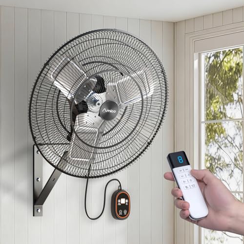 Amico 24 Inch Industrial Wall Mount Fan with Remote Control, DC Motor, 8 Speeds, 8690 CFM High Velocity, Oscillating Shop Fan with Timer for Gym, Patio,Garage, Outdoor - size: 24 Inch