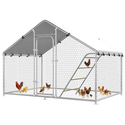Large Chicken Coop with Roosting Perch, Waterproof and UV-Resistant Cover,10’ W x 4.9’ L x 6.4’H Metal Chicken Run Outdoor Walk-in Cage Rabbit Hen House Duck for Yard Farm, Spire Roof - size: 59.9"L x 118.0"W x 78.0"H