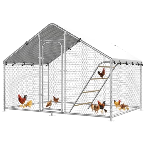 Large Metal Chicken Coop with Roosting Perch, Waterproof and UV-Resistant Cover,Outdoor Walk-in Cage Hen House for Yard Farm Rabbit Duck Chicken Run with Spire Roof(9.9'W x 5'L x 6.4'H) - size: 59.9"L x 118.0"W x 78.0"H