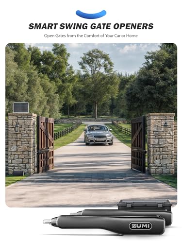 ZUMI Automatic Solar Gate Opener for Dual Swing Gates, App Control Swing Gate Opener for Gates up to 900lb 20ft, Electric Gate Opener with Remotes, Smart Gate Opening System for Home Driveway Garden