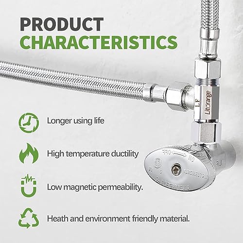 Litorange Lead-Free Brass 1 PCS Brass Angle Stop Add-A-Tee Valve 3/8" Compression Inlet by 3/8" Compression Outlet by 3/8 Inch Compression Outlet Easy Connect Tee - size: 3/8" Add-A-Tee Chromed