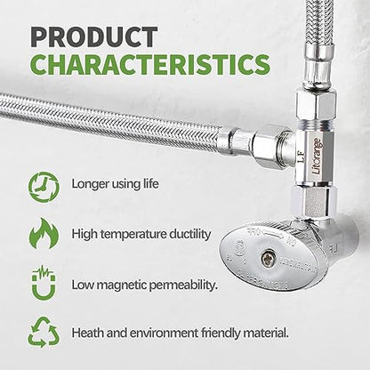 Litorange Lead-Free Brass 1 PCS Brass Angle Stop Add-A-Tee Valve 3/8" Compression Inlet by 3/8" Compression Outlet by 3/8 Inch Compression Outlet Easy Connect Tee - size: 3/8" Add-A-Tee Chromed