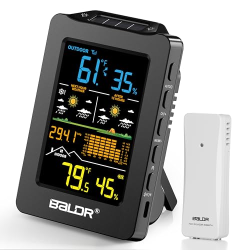 BALDR Weather Station with 1H & 12H Dual Forecast, Rechargeable USB Powered Indoor Outdoor Thermometer Wireless, Portable Outside Temperature Monitor for Home Patio (Black) - color: Black