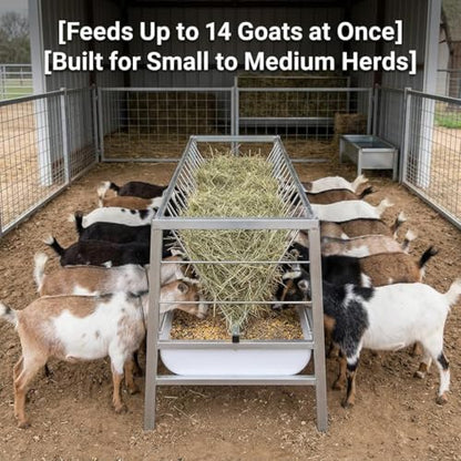 Heavy Duty Feeder Hay for Goat, Sheep and Livestock Animals - Premium Stainless Steel Construction, 87 Gallon Large Capacity, Exact 59 x 33.4 x 19.6in Size for Horses Feeding