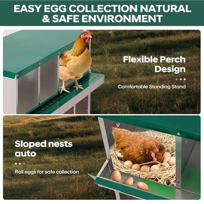 Garvee Chicken Nesting Box, 8 Compartments Nesting Box for Chickens, Galvanized Steel Chicken Laying Box for Easy Egg Collection, Wall Mounting - color: Green | 8 Compartments+legs
