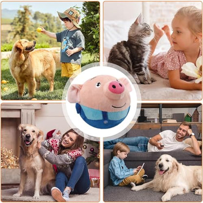 Active Moving Pet Plush Toy, Interactive Dog Toys Pet Bouncing Balls, USB Rechargeable Interactive Washable Cartoon Pig Plush Sound Electronic Dog Toy, Small Cute Squeaky Pig Dog Toy (Blue) - color: Blue