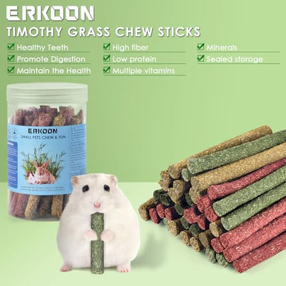 ERKOON 38Pcs Rabbit Chew Toys Timothy Hay Sticks, Guinea Pig Toys for Teeth Natural Molar Sticks Rabbits Treats for Bunnies, Chinchilla, Guinea Pigs, Gerbil, Hamster - size: 10 Ounce (Pack of 1)