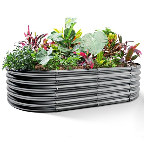Land Guard 6x3x1.5ft Galvanized Raised Garden Bed Kit, Metal Planter Boxes Outdoor, Oval Metal Raised Garden Bed for Vegetables, Flowers (Dark Gray) - color: Dark Grey, size: 6×3×1.5ft