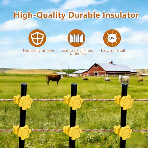 50 PCS Electric Fence Insulators - Screw Mount Round Post Clips, Durable Wire Holders for Farm and Pet Fences - Yellow - color: Yellow 50 Pcs