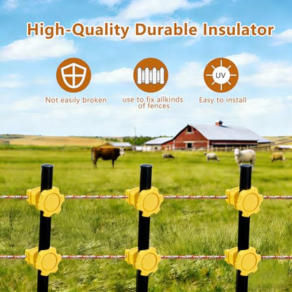 50 PCS Electric Fence Insulators - Screw Mount Round Post Clips, Durable Wire Holders for Farm and Pet Fences - Yellow - color: Yellow 50 Pcs
