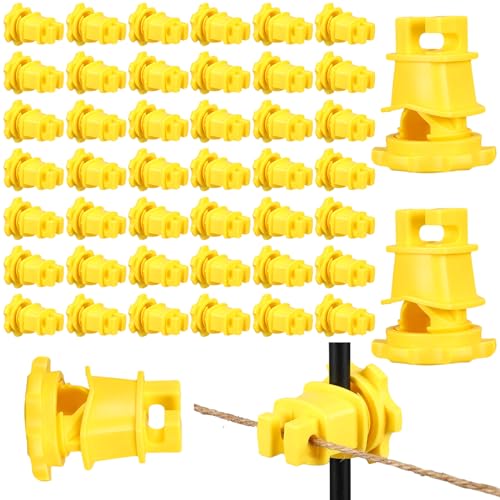 Frienda 50 Pcs Electric Fence Wire Insulators Screw Round Post Insulator Fence Wire Holding Insulator Post Clips Insulators for Farm Garden Pet Containment Animal Husbandry Electronic (Yellow) - color: Yellow