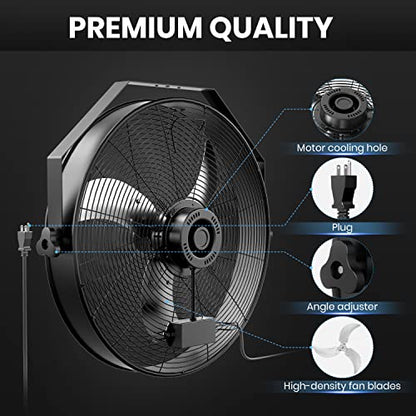 Simple Deluxe 18 Inch High Velocity Wall Mount Fan with Rack, 3 Speed Industrial/Commercial Metal Ventilation Fan, Black - size: 18 Inch, style: 1 Pack