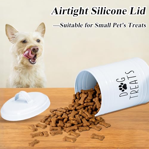 Dog Treat Container Airtight, Dog Treat Jar with Lid - 9x5.5'' Metal Dog Cookie Jar for Farmhouse Kitchen Counter, White Pet Treat Container, Dog Treat Storage Container for Dogs, Cats - color: White - Single