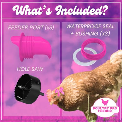 The Original Poultry Pro Hot Chick Feeder Kit - As seen on Shark Tank, 3 Ports, 3 Seal Bushings & Hole Saw, Gravity Fed, Chicken Accessories, Use for Buckets, Bins & Troughs (Bucket Not Included) - style: Hot Chick Feeder Kit