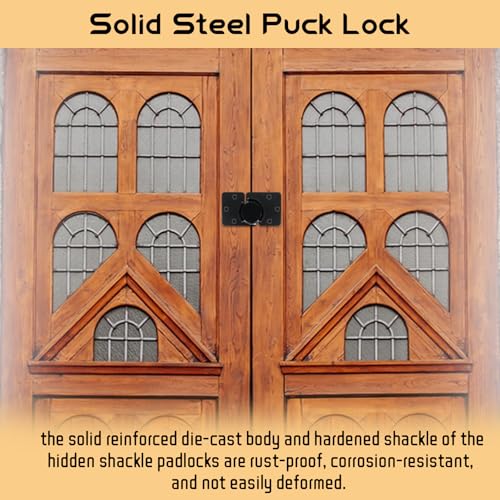 2 Packs Heavy Duty Puck Lock Keyed Alike, 73mm High Security Hidden Shackle Padlock with Hasp, Solid Steel Puck Lock Latches for Container, Garage Shed Trailer Truck, Black