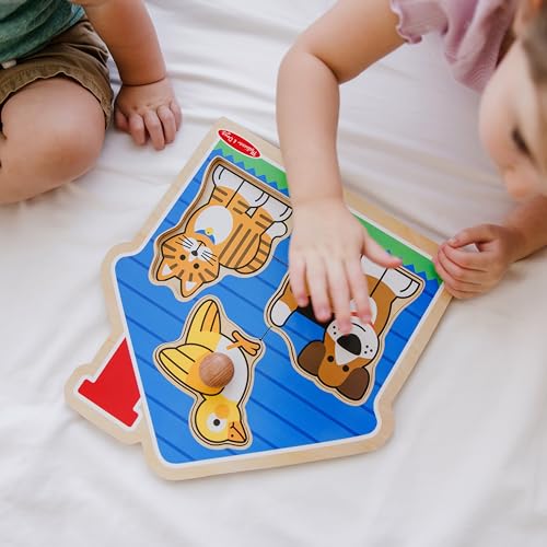Melissa & Doug Pet Animals Jumbo Knob Puzzle, Wooden Peg Puzzle for Toddlers, Educational Toy for Shape Recognition and Fine Motor Skills, Ages 1+ - style: Pets