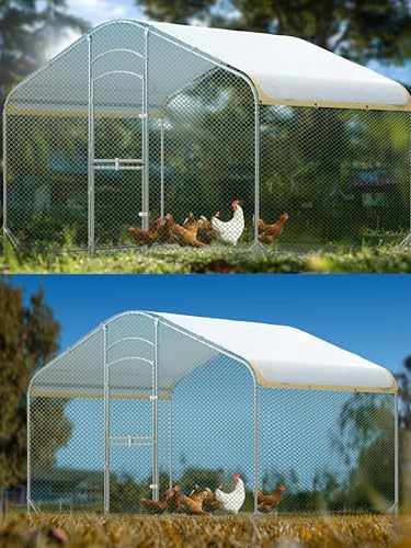 Large Metal Chicken Coop with Run, 6.3FT Walk-in Chicken Run for Yard with Waterproof & Anti-UV Cover, Spire Roof Outdoor Poultry Cage for Chickens Ducks Rabbits Backyard Farm