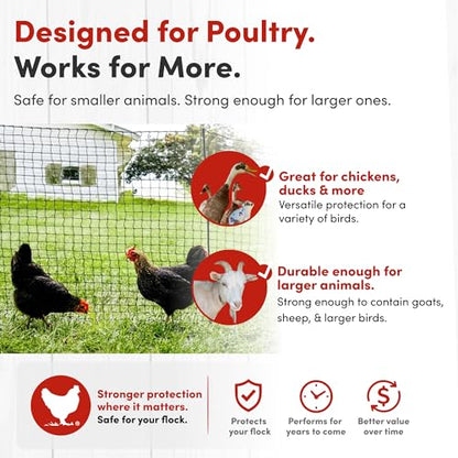 RentACoop Non-Electric Chicken Fence Netting, 48" x 100' Portable Black Poultry Fence, Plastic Mesh Garden Fence Animal Barrier for Chickens, Ducks, Dogs, Suitable for Gardens & Backyards