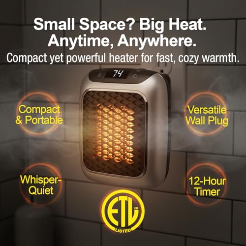 Ontel Handy Heater Turbo Wall Outlet Plug In Heater – Portable Indoor Ceramic Space Heater w/Adjustable Thermostat, 12-Hour Timer, Auto Shut Off, Quiet – Plug In Wall for Office, Bedroom, Camping - size: Pack of 1