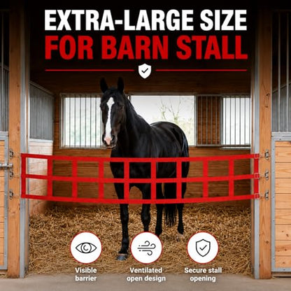 10 ft Adjustable Stall Guards for Horses Heavy Duty Polypropylene Webbing Stalls Guards Red Stall Gate with 6 Nails and 6 Hooks for Stables Barns Breeding to Keep Horse Securely