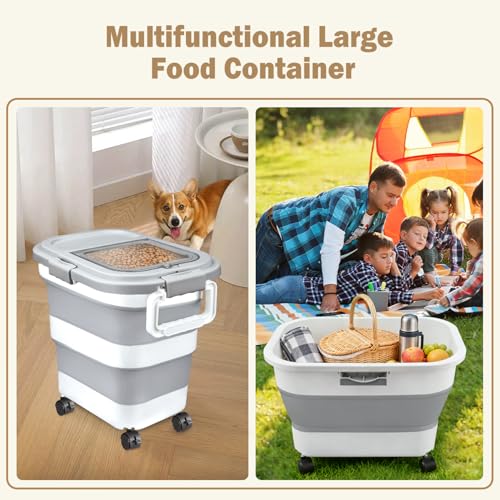 Komzon Rice Storage Container, Collapsible Airtight Food Storage Containers 6-20 Lbs, Rice Dispenser Bin with Cup and Scoop for Flour Cereal Pasta Grain, Cat Bird Pet Dog Food Storage Container - size: 6-20 Lbs