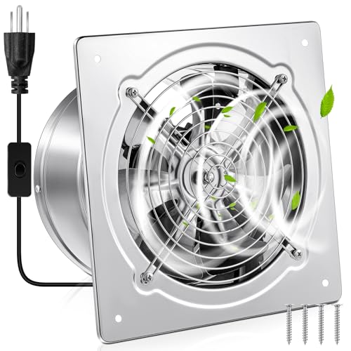 Yaocom 8 Inch Exhaust Fan 576 CFM Kitchen Exhaust Fan with Switch Small Bathroom Potable Plug in Garage with Damper for Shop, Smoking Room, Industrial Ventilation Use, Silver - color: Silver, size: 8 Inch
