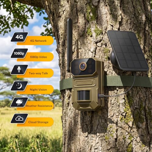 4G LTE Cellular Outdoor Security Camera,1080p for Home Security with Motion Detection, 2-Way Audio, Night Vision, IP65, Solar Panel, Built-in SIM Card, Unlimited Plan (Sold Separately)