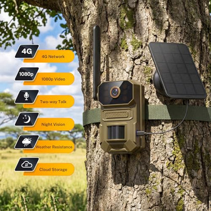 4G LTE Cellular Outdoor Security Camera,1080p for Home Security with Motion Detection, 2-Way Audio, Night Vision, IP65, Solar Panel, Built-in SIM Card, Unlimited Plan (Sold Separately)