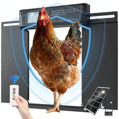 Automatic Chicken Coop Door Solar Powered | Chicken Coop Accessories Auto Chicken Door with LCD Display, 4 Working Modes, 7W High-Power Solar Panel & IP65 Waterproof