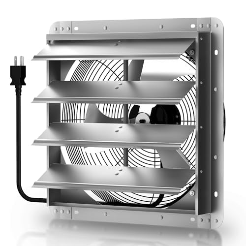 Xcity 16" Shutter Exhaust Fan with 6 ft Power Cord, High Speed AC Motor, 2633 CFM, 1600 RPM, Wall Mount Ventilation Fan with Automatic Gravity Louvers, for Garage, Shed, Commercial, Attic, Waterproof - size: 16 Inch