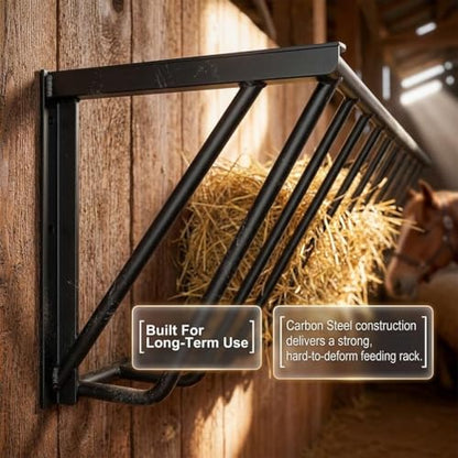 Hay Feeder, Rust Resistant Carbon Steel 67 Gallon Hay Rack, Wall Mounted Goat Feeder with Clean Feeding System for Reducing Refill Frequency, Ideal for Horse Sheep in Barn Farm Indoor Outdoor Spaces