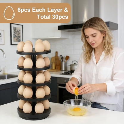 Wooden Fresh Egg Holder Countertop, 5 Layer Rotating Countertop Egg Holder for Fresh Eggs, Stackable with 30 Eggs for Countertop Kitchen-Black - color: Black