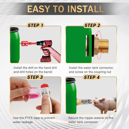 Pig Water Nipple，Pig Nipple Waterer for Barrel Kit，Automatic Pig Nipple Drinkers Kit，Piglets Nipple Feeders ，Hog Feeder Nipple