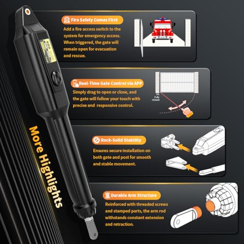 TOPENS XD851 Smart Gate Opener for Heavy Duty Single Swing Gates Up to 18ft, Automatic Gate Opener with App Control AC Powered Remote Control Kit Solar Compatible