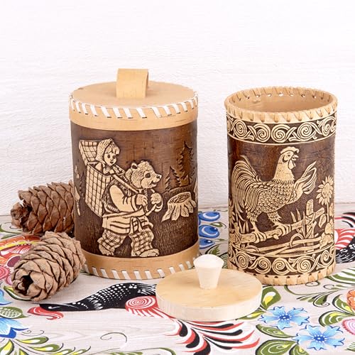 STP GOODS Birch Bark Container, Storage container, Kitchen Container Money to the House Birch Bark (Fairytale Design) - color: Fairytale Design