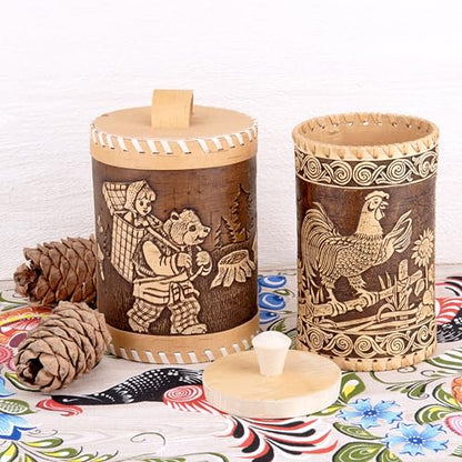 STP GOODS Birch Bark Container, Storage container, Kitchen Container Money to the House Birch Bark (Fairytale Design) - color: Fairytale Design