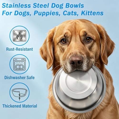 10 Pack Stainless Steel Dog Bowls, 8 Cup 64 OZ Metal Thickened Food and Water Dish, 8.7 Inch Ample Capacity & Dishwasher Safe Pet Feed Replacement Bowls for Small Medium Large Dogs Cats