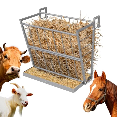 2 in 1 Wall Mount Hay Feeder, Silver Long Livestock Hay and Grain Rack, Easy Install Hay Rack for Goats, Sheep, Horses Hanging Indoor/Outdoor (Silver) - color: silver
