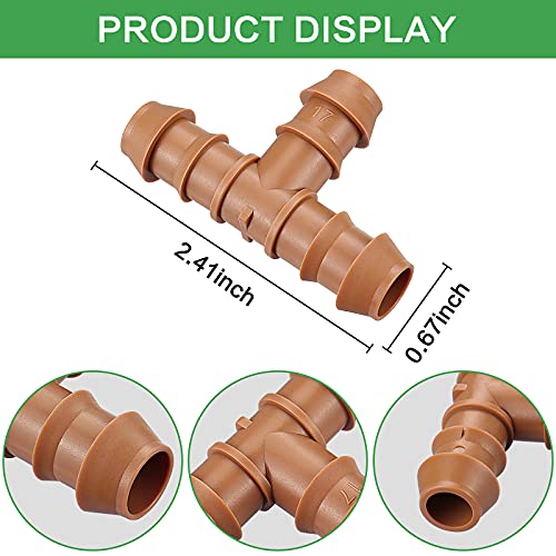 21-Pack Drip Irrigation Universal Barbed Tee Fitting, Barbed Connectors for 1/2" Drip Tubing - size: 21P-Tee