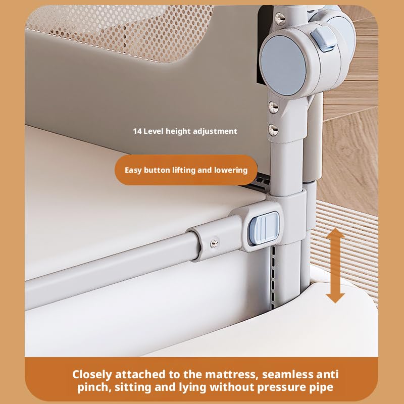 Baby Bed Rail Guard for Toddlers, Grey, Oxford Fabric, Iron Pipe, Rectangular, Swing Down Bedrail, Extra Tall Child Safety Side Railing for Crib, Twin, Full, Queen Bunk Size Bed (36 Inch) - size: 36 Inch