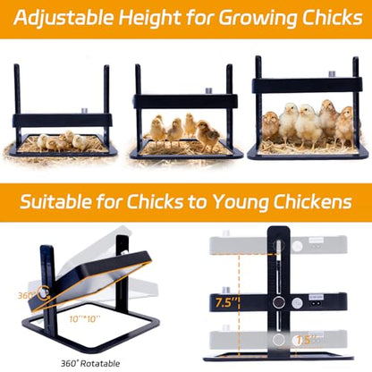 UL/ETL Certified Chick Brooder Heater Plate, 10" x 10" Adjustable Height & Temperature (113°F-158°F) Poultry Heating Plate, Safe & Energy-Efficient Heat Lamp Alternative for Up to 20 Chicks