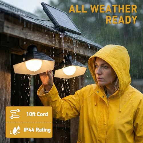 Solar Chicken Coop Light with Timer, 2 Lights Warm White Shed Light with Remote & Dusk to Dawn Sensor, Waterproof Hanging Pendant Lamp for Outdoor Indoor Barn, Gazebo, Poultry, Greenhouse