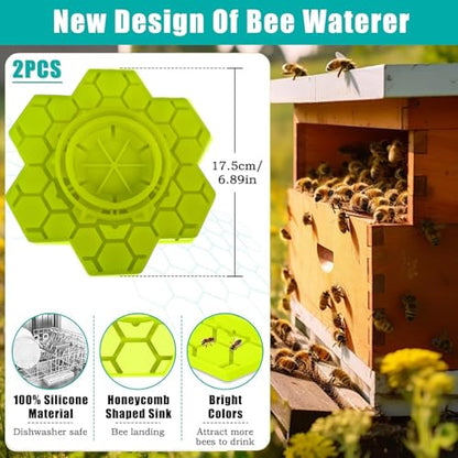 2 Pack Silicone Bee Feeder for Mason Jars | Drown-Free Honeycomb Bee Watering Station Fits Regular & Wide Mouth | Safe Sugar Syrup Feeding Station for Beekeepers & Backyard Gardens (Yellow)