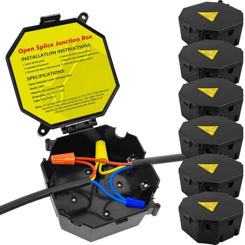 MIARALA Black Open Splice Junction Box (6 Pack), Splice Box Wire Electrical Junction Box with Cover V0 Flame Retardant Rating(Highest Level) - size: 6 pack