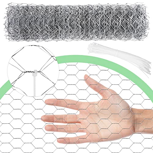 Chicken Wire 15.7 in x 393.7 in Poultry Wire Netting Hexagonal Galvanized Mesh Garden Fence Barrier for Pet Rabbit Chicken Fencing with 100 Pcs Cable Zip Ties - color: Silver, size: 15.7"x393.7"+100Ties