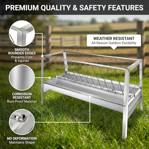 Dual-Functional Hay Feeder for Goats Up to Feed 14 Livestocks, 92 Gallon Heavy-Duty Goat Feeders with Sturdy Frame and Material, Horse Sheep Goat Mineral Feeder Lasting-Use in Outdoors&Farms