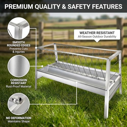 Dual-Functional Hay Feeder for Goats Up to Feed 14 Livestocks, 92 Gallon Heavy-Duty Goat Feeders with Sturdy Frame and Material, Horse Sheep Goat Mineral Feeder Lasting-Use in Outdoors&Farms