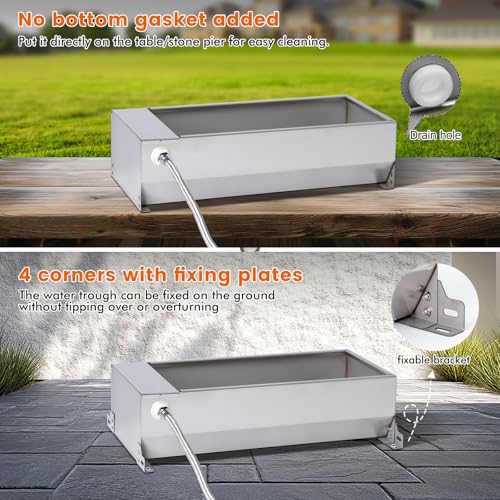 Automatic Large Dog Water Bowl Dispenser Outdoor Stainless Steel Automatic Livestock Water Trough Large Capacity Auto Fill Dog Waterer with Float Valve, for Chicken Geese Duck Goat Pig - size: 2 Gal
